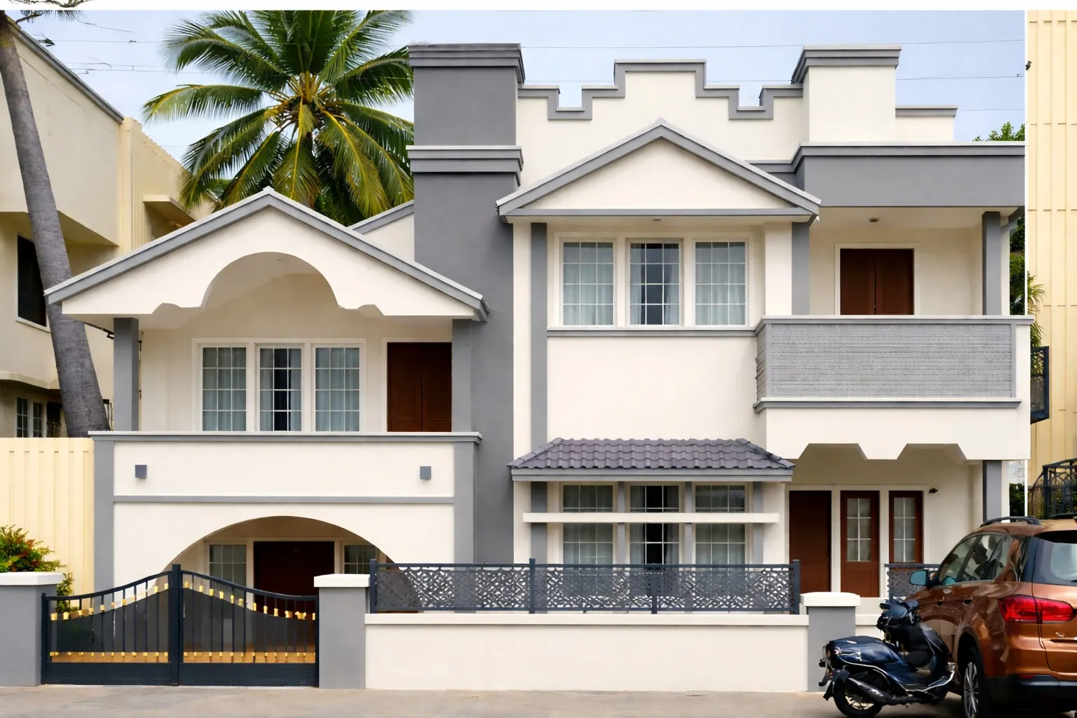 Adjoining residences finished by APR & Sons in a cream and grey exterior scheme