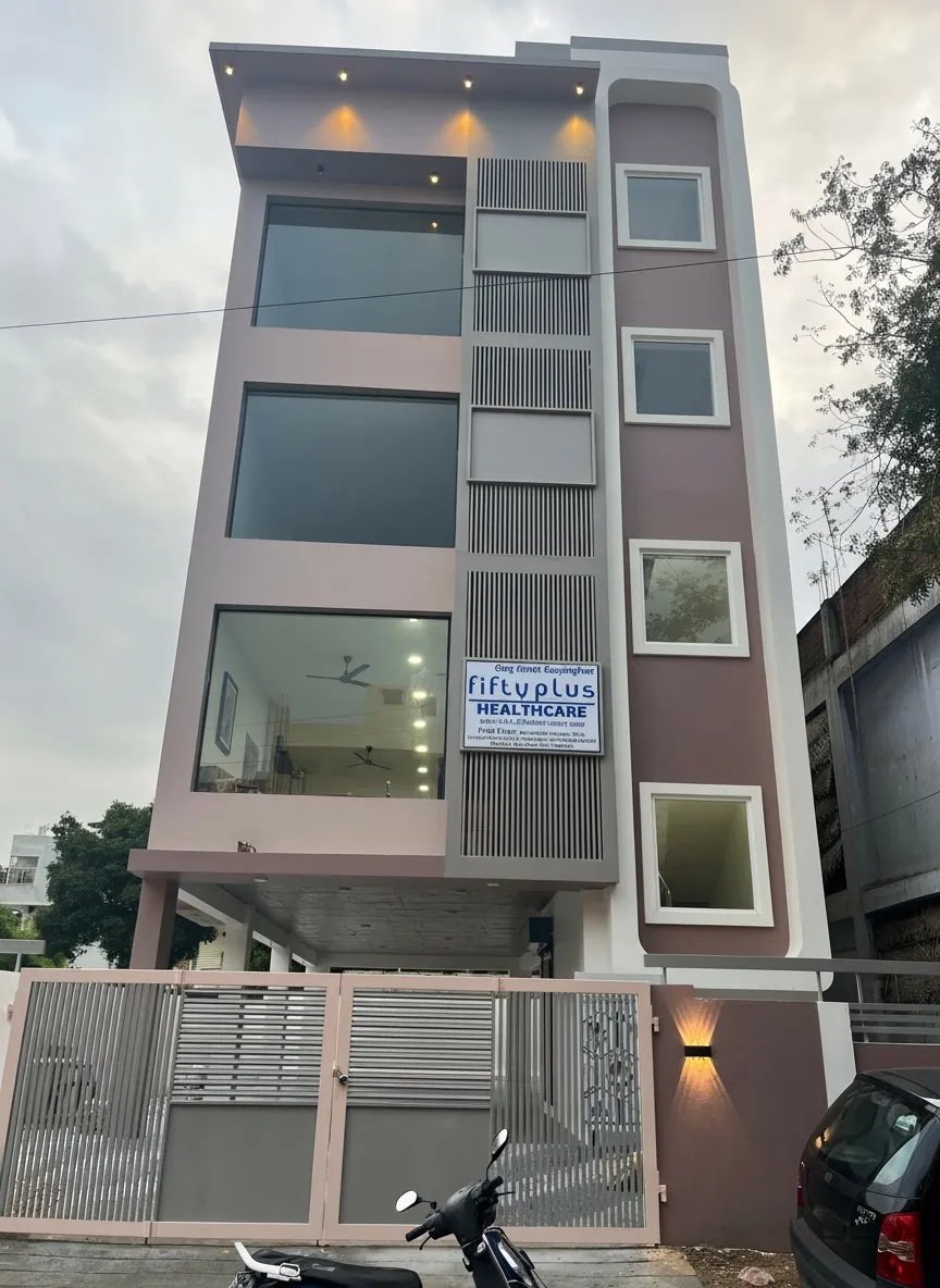 Multi-storey building elevation with panelled facade detailing